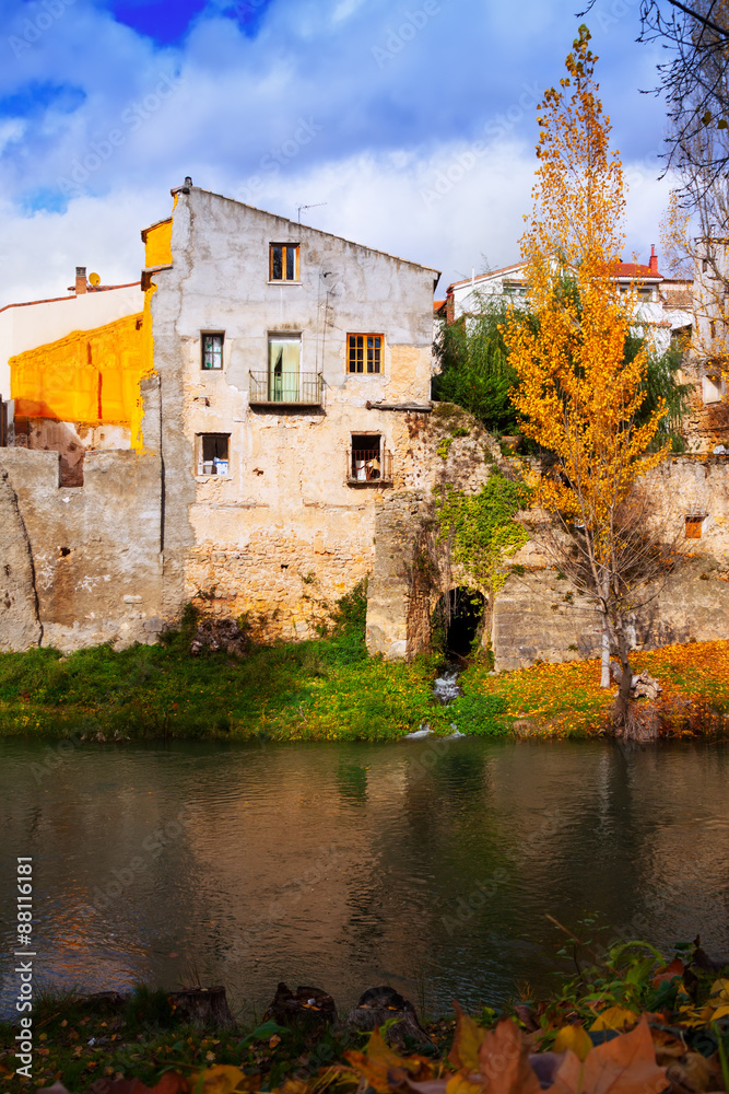 Autumn picturesque view of old houses
