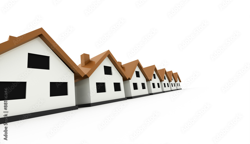 A small houses with orange roof on a white background