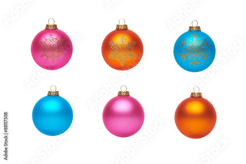 Traditional Christmas Tree Decorations isolated on a white back