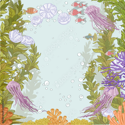 Underwater world with marine seaweed
