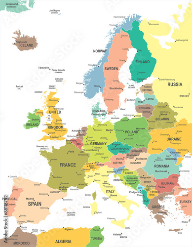 Fototapeta Naklejka Na Ścianę i Meble -  Europe map - highly detailed vector illustration.