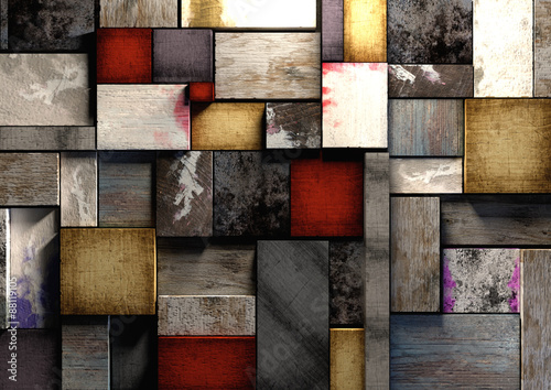Colorful grunge textured wooden blocks background texture.