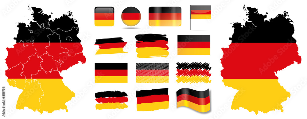Deutschland Flagge Fahne Icon Button Deutschlandkarte