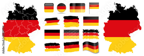 Deutschland Flagge Fahne Icon Button Deutschlandkarte photo