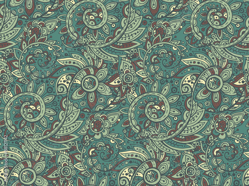 Seamless vector pattern with traditional oriental colorful floral ornament