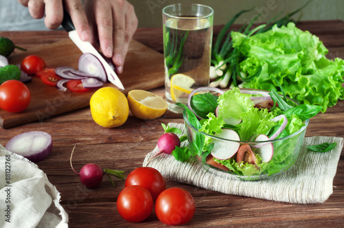 salad of summer vegetables in a deep bowl of glass