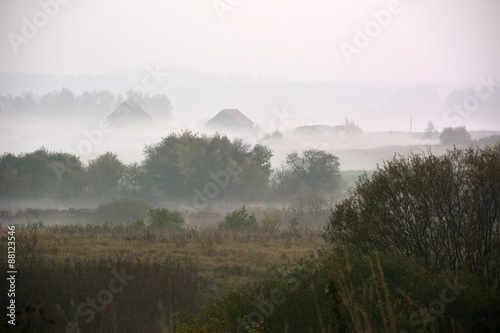 Fototapeta Naklejka Na Ścianę i Meble -  Foggy autumn sunrise
