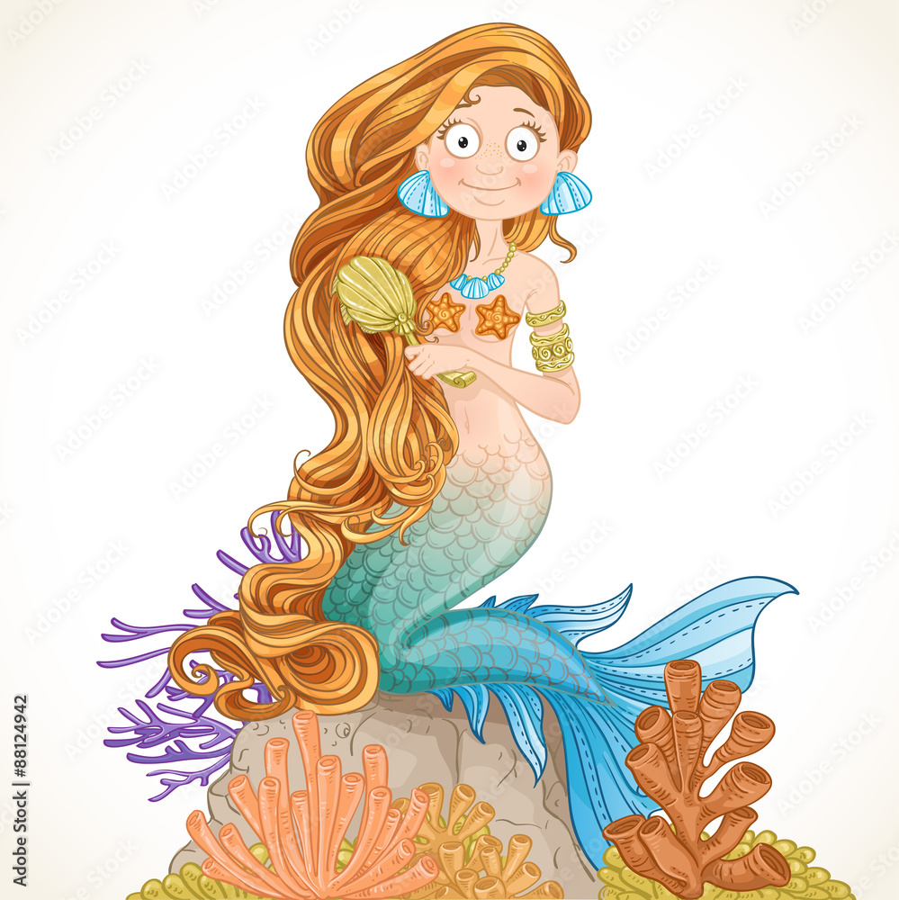Lovely mermaid combing her long hair Lovely mermaid combing her long hair