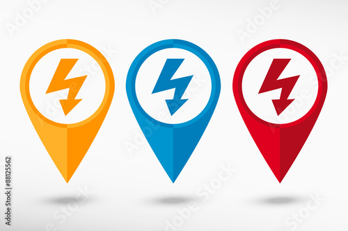 Lightning icon map pointer, vector illustration