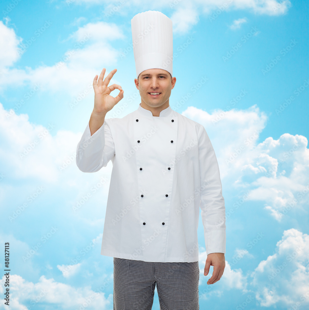 happy male chef cook showing ok sign happy male chef cook showing ok sign