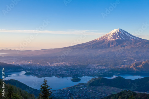 Mountain Fuji and Kawaguchiko lake in morning