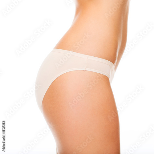 woman in cotton underwear showing slimming concept