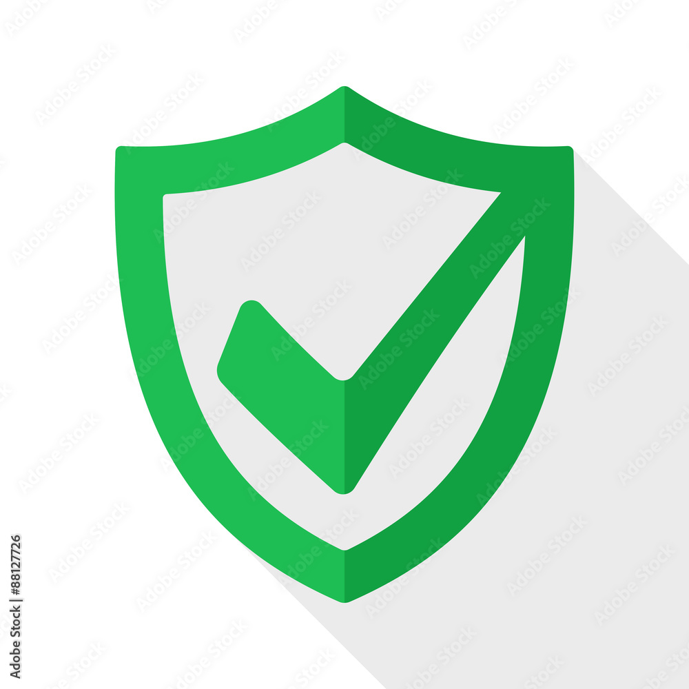 Security shield icon with long shadow on white background Security shield icon with long shadow on white background