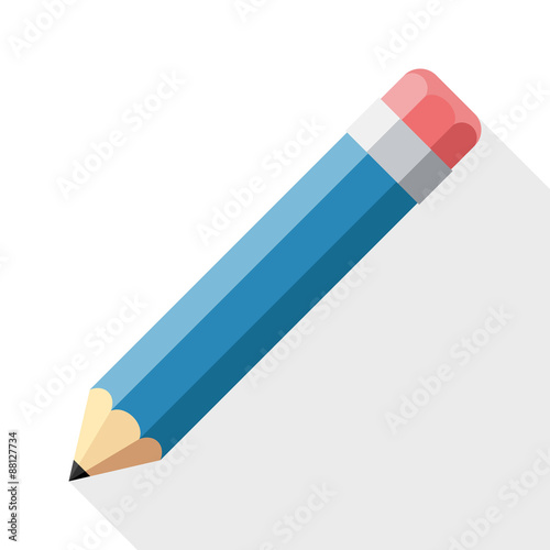 Pencil flat icon with long shadow on white background