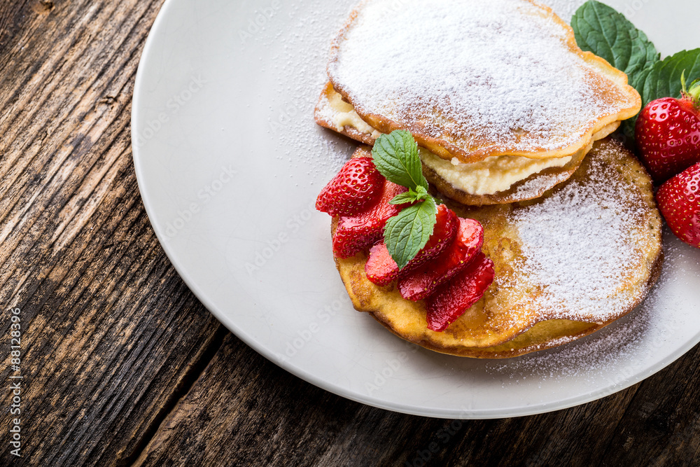 filled with homemade pancakes with strawberries filled with homemade pancakes with strawberries