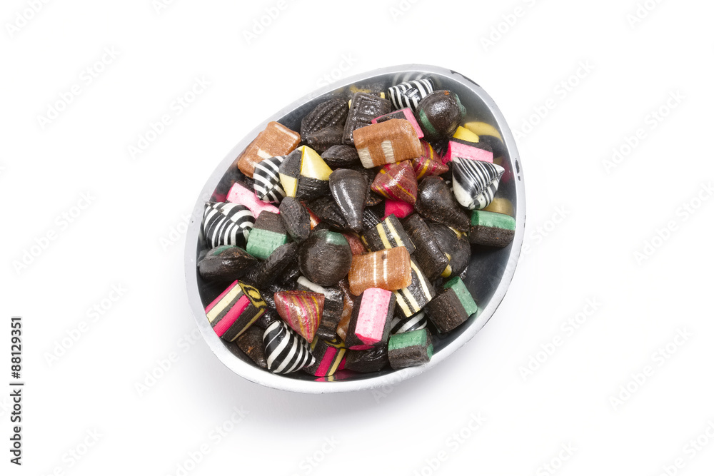 Hard rock candy in an oval candy bowl Hard rock candy in an oval candy bowl