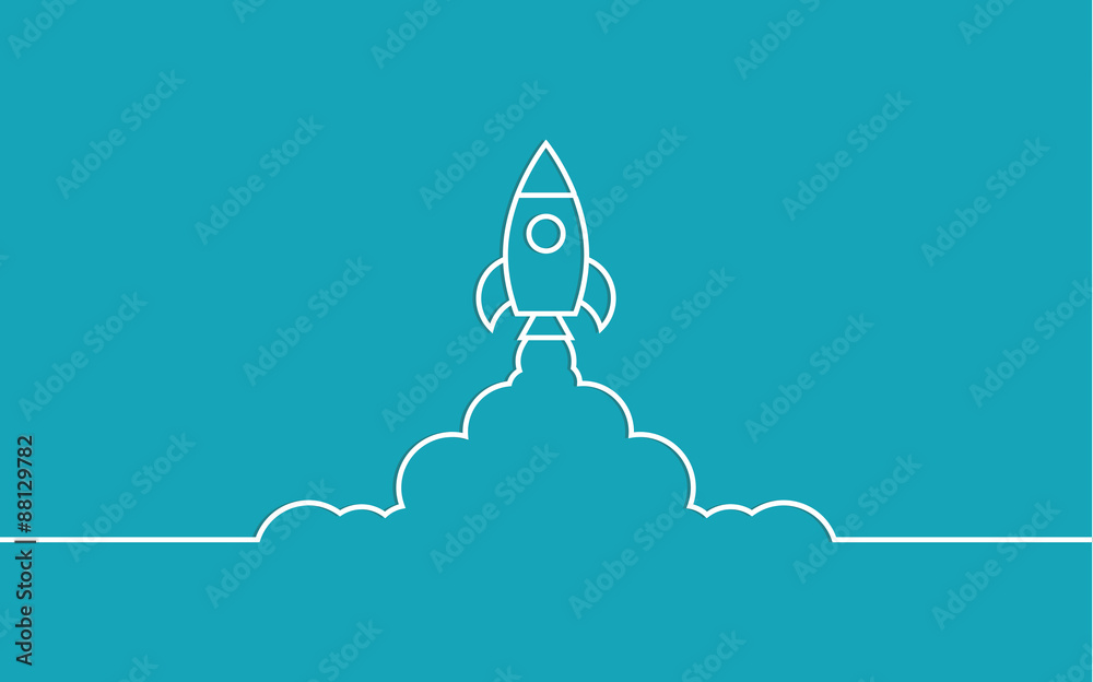 rocket and cloud flat style isolated
