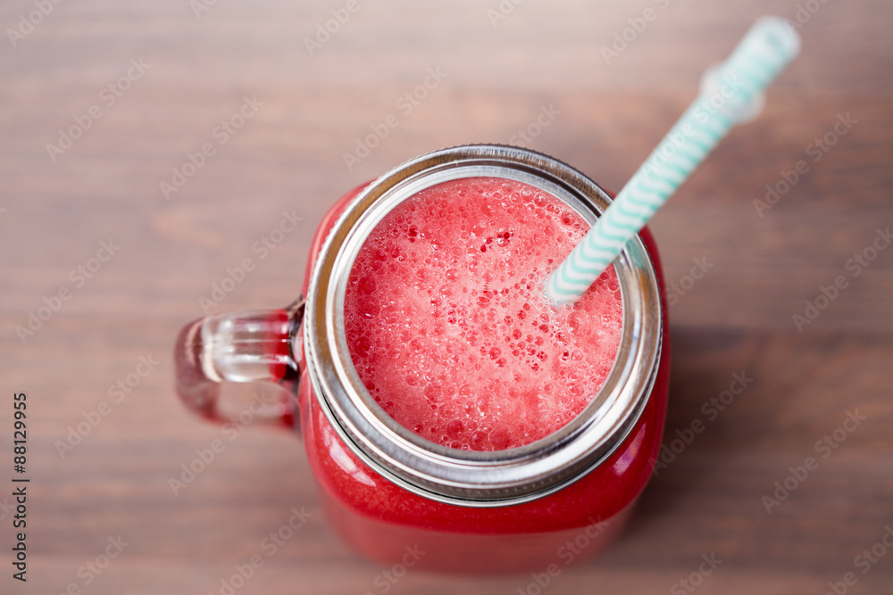 Watermelon smoothie in a mason jar Watermelon smoothie in a mason jar