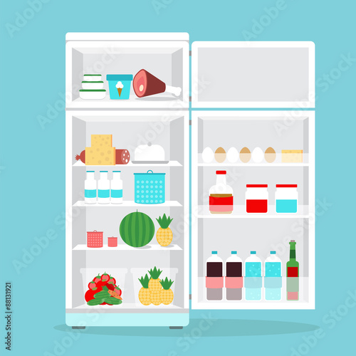 Refrigerator opened with food.Fridge Open and Closed with foods