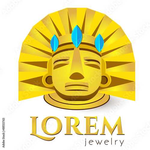 Logo template, vector, ancient mayan golden head, luxury, good for club, museum, jewerly shop, art gallery, resort, or travel agency