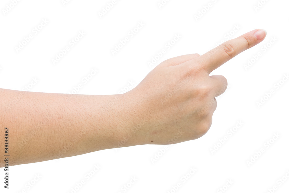 Female hand with pointing action on isolated background. Female hand with pointing action on isolated background.