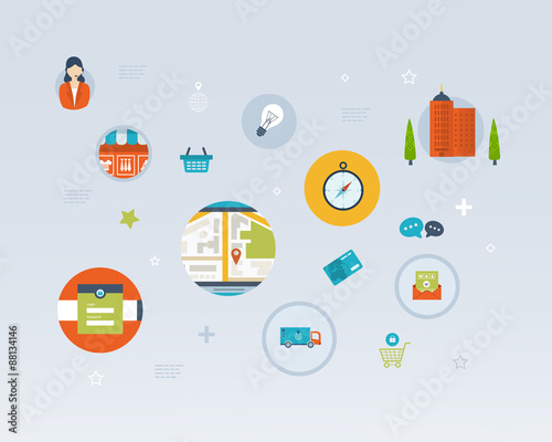 Wallpaper Mural Set of Flat Style Icons. Online marketing, custom support Torontodigital.ca