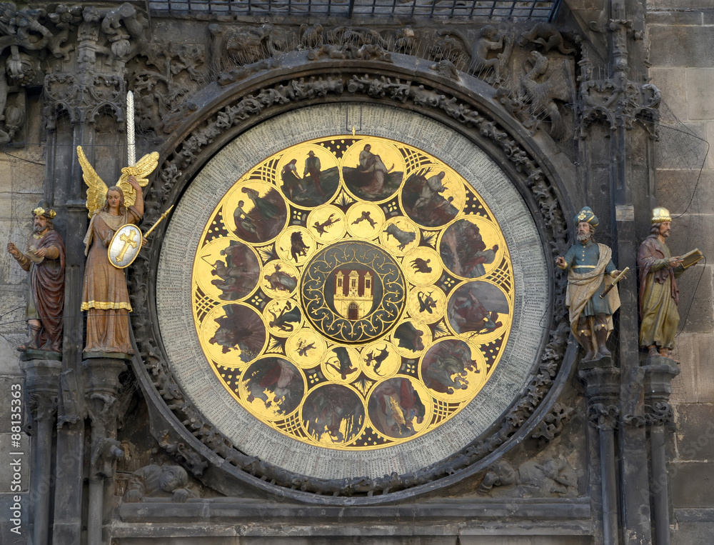 Astronomical clock on the Staromestsky town hall. Prague, Czech