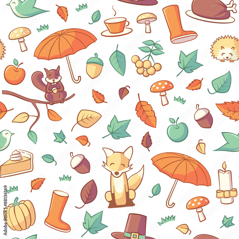Seamless Pattern with Autumn Related Objects Seamless Pattern with Autumn Related Objects