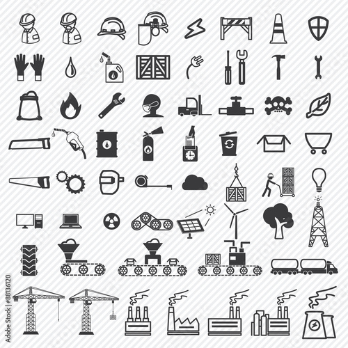 Industrial building factory and power plants icons set. illustration eps10