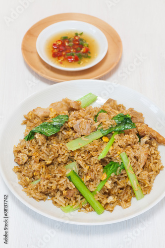 Asian fried rice with pork and vegetable