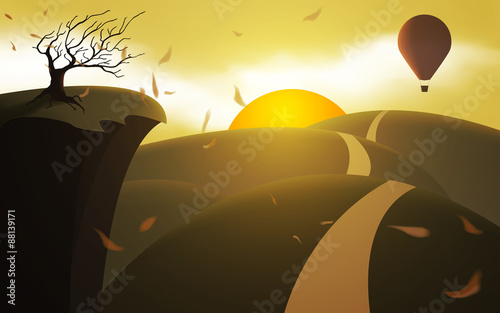 fantasy landscape hot air b...
