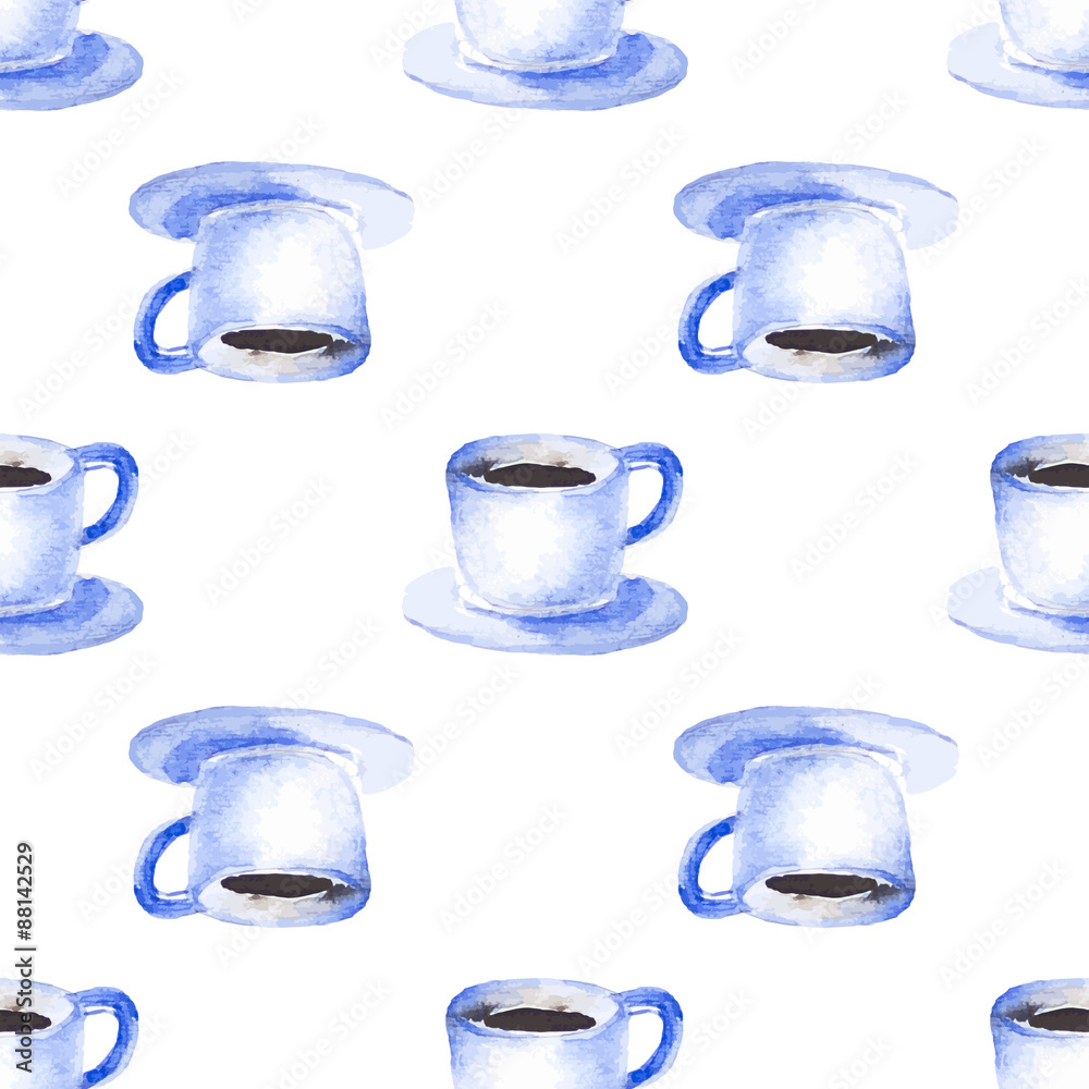 Seamless pattern with watercolor coffee