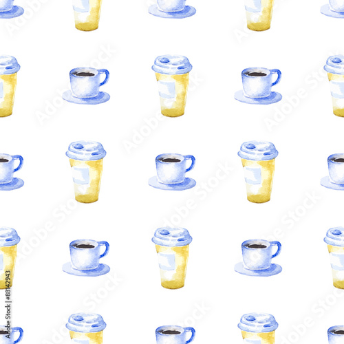 Seamless pattern with watercolor coffee
