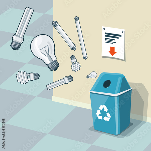 Used Light Bulbs Recycling Bin Trash