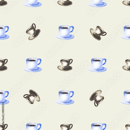 Seamless pattern with watercolor coffee
