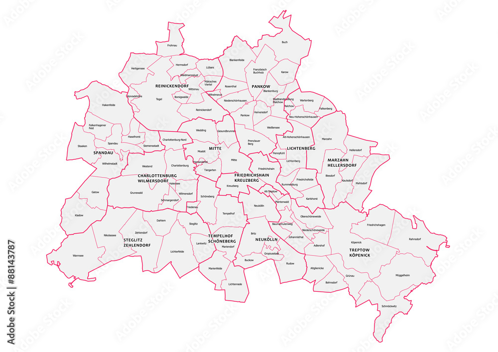Vektorkarte mit Bezirken und Ortsteilen von Berlin