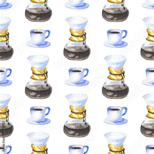 Seamless pattern with watercolor coffee