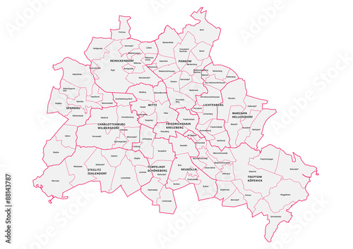 Vektorkarte mit Bezirken und Ortsteilen von Berlin