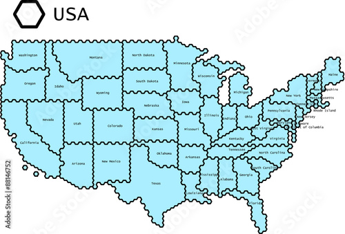 Vereinfachte Vektor Karte der USA mit Bundesstaaten mit hexagonalem Linienmuster