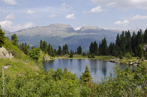 Landscape of Colbricon Lake, Trentino - Dolomites, Italy.