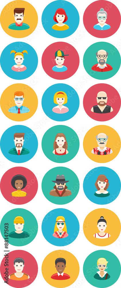 Avatars Flat Icons. Vector illustration. Perfect for use in: Website, Presentation, Illustrations or Infographics. Easily edited with good file structure