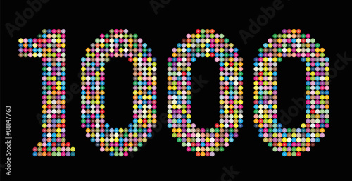 Number 1000 consisting of exactly one thousand colorful particles such as marbles, beads or balls - isolated vector illustration on black background. photo