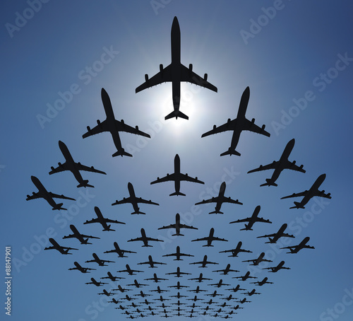 Airplane silhouettes in the sky