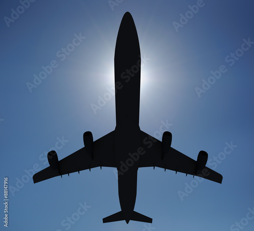 Airplane silhouettes in the sky