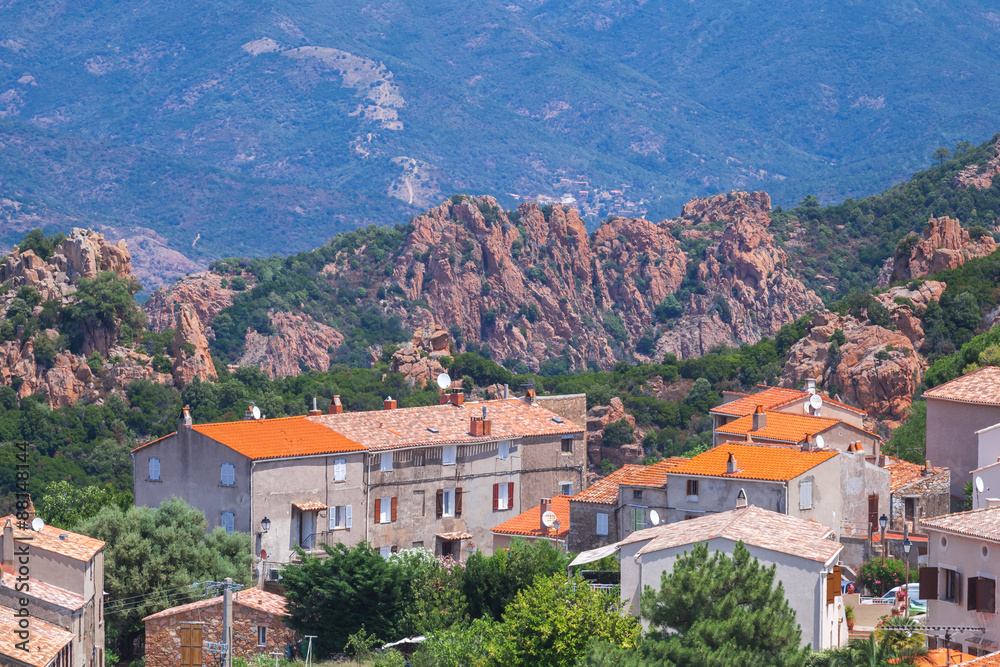 Small Corsican village landscape, old living houses