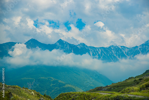 Mountains in the clouds in cloudy weather.The Caucasus. .Russia. photo
