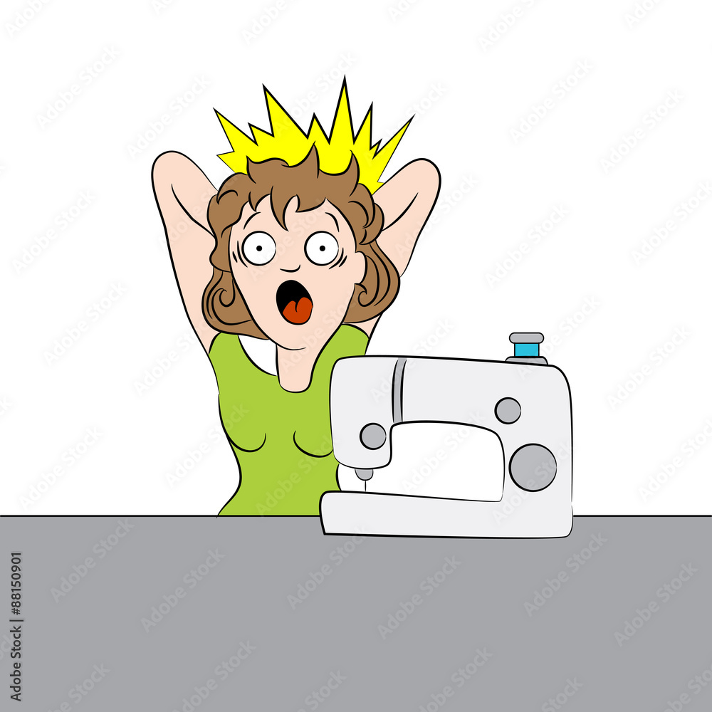 Woman Frustrated Sewing Machine Cartoon Stock Vector | Adobe Stock