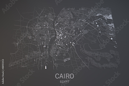 Mappa Il Cairo, vista satellitare, città Egitto, 3d, bianco e nero photo
