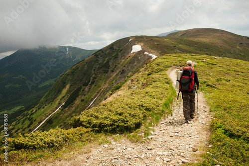 Nordic walk in the mountain road