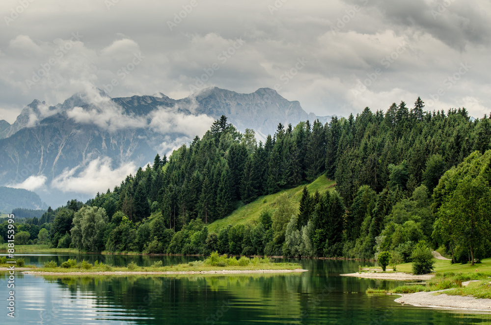 lake forggensee and alps